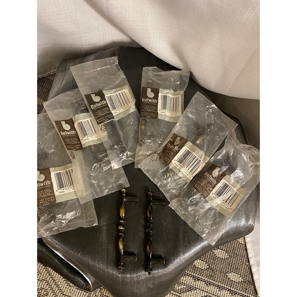 Set of 8 Belwith Antique English Satin Brass Drawer Handles 3 1/4 in. NOS